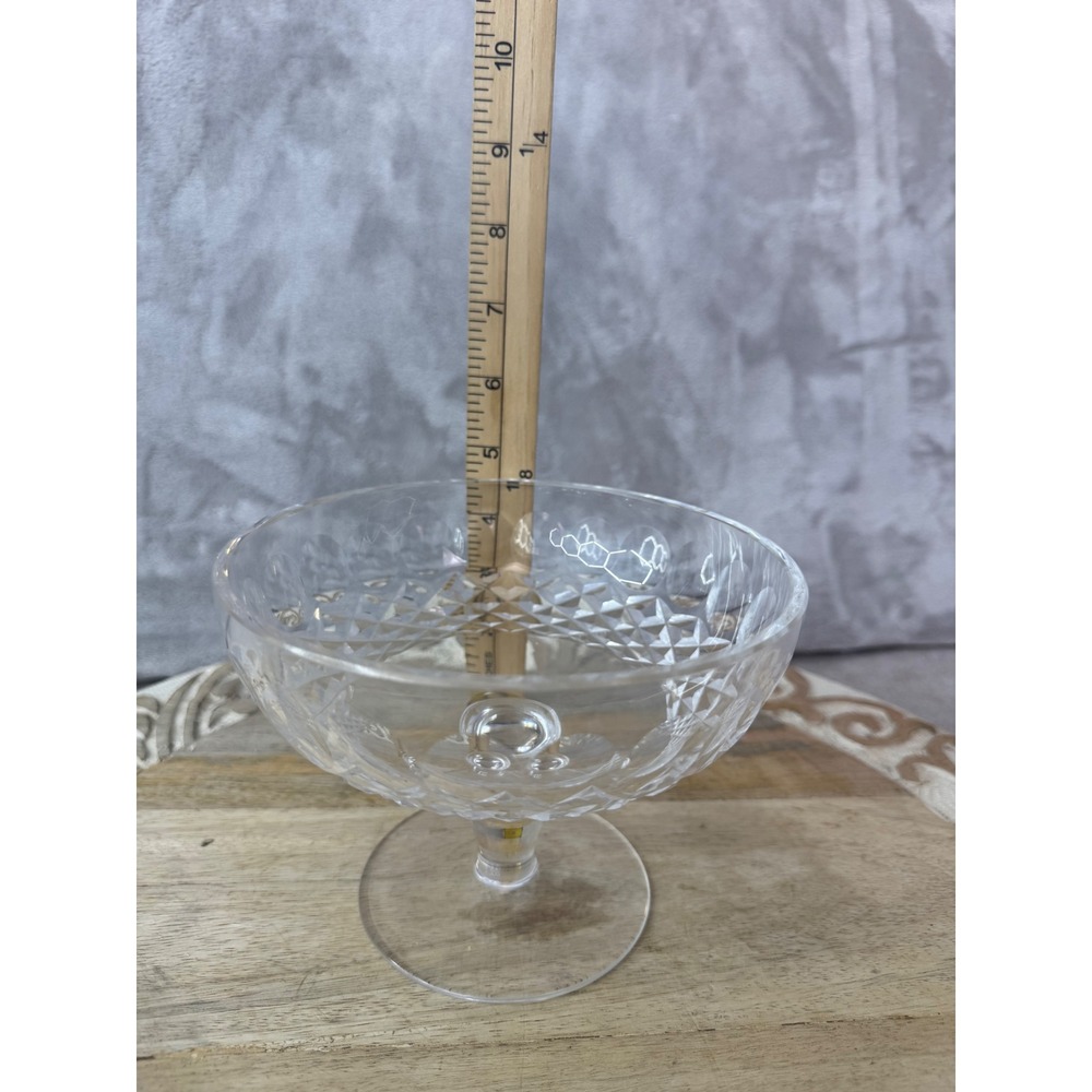 Vintage Glassβ Footed Compote Bowl Clear Diamond Thumbprint Dessert Dish 4.75in